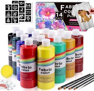 lot 7253 image: Colorful 14 Colors Permanent Fabric Paint for Furniture, 16.65 oz (500 ml) Fabric Paint for Clothes, Soft Rich Pigment Non-Toxic Textile Paint for Fabric DIY Crafts T-shirts Shoes Jeans for Adult
