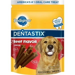 lot 7257 image: Pedigree Dentastix Beef Flavor Large Dog Treats, 15.6 Oz (18 Ct.)