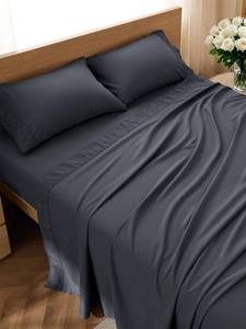 lot 7266 image: Bedsure Queen Sheet Set - 4 Pieces Soft Queen Size Sheets - Breathable & Cooling - Hotel Luxury - Easy Care Polyester Microfiber Bedding for Kids, Women, Men, Dark Grey