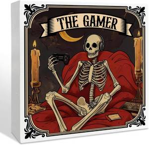 lot 7638 image: Gothic The Gamer Tarot Card Game Room Wood Box Sign Desk Decor for Home Men Cave, Gamer Gifts for Men, Vintage Video Game Gaming Wooden Box Sign Decorations for Game Room Dorm