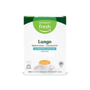 lot 9002 image: Amazon Fresh Espresso Lungo Medium Roast Aluminum Capsules, Compatible with Nespresso Original Brewers, 50 Count (5 Packs of 10)