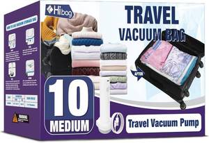 lot 9006 image: Travel Vacuum Bags with Electric Pump, Vacuum Travel Bags for Luggage and Suitcase, Clothes Clothing, Medium 10 Pack
