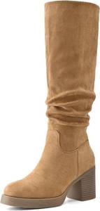 lot 9012 image: ShoeN Tale Knee High Boots for Women Chunky Heel Platform Slouchy Stretchy Suede Round Toe with Side Zipper Fall and Winter Fashion Comfortable Boots, Size 39.5