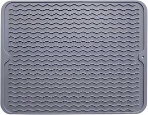lot 9493 image: Silicone heat-resistant and environmentally friendly drain pad, used for kitchen sink, countertop, dish rack or refrigerator lining, easy to clean gray pad. (Medium dark gray)
