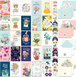 lot 9539 image: Decorably 24 Pack 4x6in Assorted Get Well Cards Assortment Box with Envelopes and Stickers, 24 Unique Floral Designs Get Well Cards with Envelopes, with Printed Message Inside