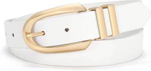 lot 9552 image: VONMELLI Womens Leather Belts For Jeans Dresses Pants Fashion Ladies Waist Belt with Gold Buckle White XXXL
