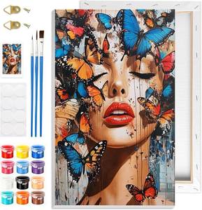lot 9580 image: GHHKUD Butterfly Women Paint by Numbers Kits with Frame for Adults Beginners, DIY Paint by Numbers for Kids, Painting Art on Canvas Gifts Home Wall Decor 20x30cm