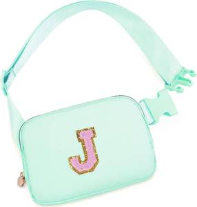lot 9639 image: Uygafly Belt Bag Fanny Pack Crossbody Bags with Initials Letter Patch Cute Stuff Birthday Gifts for Teenager Girls Trendy Stuff for Teens  Light Green,J