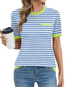 lot 9682 image: Rapbin Short Sleeve Sweater for Women Spring Summer Knit Tops Crew Neck Casual Lightweight Pullover Sweaters with Pocket SIZE S
