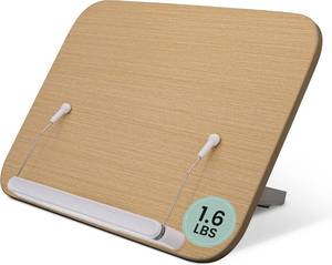 lot 9702 image: Wood Book Stand - Book Holder for Reading Hands Free, Foldable, Adjustable Book Display Stand, Cookbook Stand Portable, Lightweight Page Holder for Book Lovers, Cooks, Students 13.4x9.4