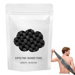 lot 9708 image: Exfoliating Shower Towel 47, Premium Scrub Wash Cloth for Body Face, exfoliating Towels-Body Scrubber with 2 Sides for All Skin Types (Black)