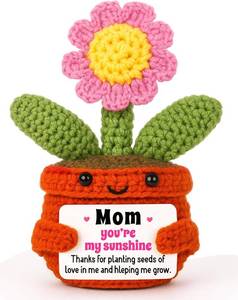 lot 9714 image: Handmade mom Gifts Crochet Pink Sunflower Potted Plant with Card, Retirement Birthday Appreciation Get Well Soon Gifts for mom Mothers Day, Sunflower Decor Decorations