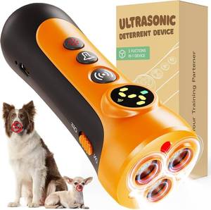 lot 9719 image: Dog Bark Deterrent Device - 3X Ultrasonic Anti-Bark Device with 5 Adjustable Levels, 30ft Range for IndoorOutdoor Use Rechargeable & Portable for Your or Neighbors Dog with Flashlight (Orange)