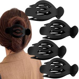 lot 9745 image: SuPoo Black 5 Inch Flat Claw Clips for Women Large Flat Hair Clips French Concord Hair Clips Side Slide Volume Clips Strong Hold Lay Hair Barrettes Duck Billed Hair Claws for Thick Thin Hair 4pcs