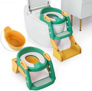 lot 9755 image: 3 in 1 Toddler Potty Training Seat Chair with Ladder and Basin for Boys and Girls, Adjustable Kids Potty Training Seat for Toilet with Anti-Slip Wide Steps and Safety Handles (Green)