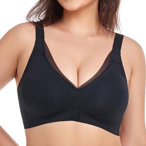 lot 9783 image: PRETTYWELL Front Closure Bras for Women Back Hooks Adjustable Wireless Supportive V-Neck Bra,Mastectomy Comfort Push up Bra, Size XXL