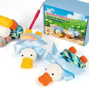 lot 9785 image: Totiro Crochet Kit for Beginners, Ducks Amigurumi Starter Kit, Easy DIY Craft Set with Step-by-Step Video Tutorials, 2 Pack Animal Crochet Pattern Learning Kit for Teens Adults Birthday Gift