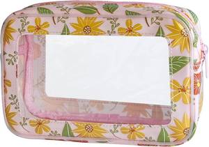 lot 9787 image: Flower Print PVC Cosmetic Bag - Waterproof Clear Makeup Pouch with Zipper, 8.26 x 5.31 x 2.75 Inches Travel Toiletry Organizer for Women & Men Lightweight & TSA Friendly (Pinkred flowers-M)