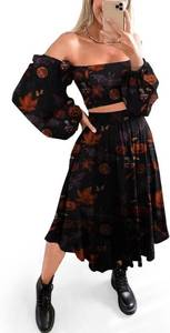 lot 9792 image: Women Two Piece Midi Skirt Set Halloween Pumpkin Ghost Outfits Casual Strapless Long Sleeve Matching Gothic Dress Size Medium