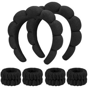 lot 9930 image: WHAVEL 6PCS Spa Set, Makeup Headband & Wristband for Face Wash, Preppy Stuff (Black)