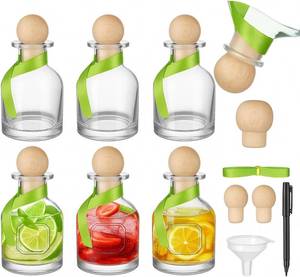 lot 9937 image: Baderke 6 Pcs 150ml5oz Patron Shot Bottle Empty for Drinks Mini Tequila Reusable Filling Bottle with Sealing Stopper Pour Spouts Green Ribbon Labels for Wine Wedding Christmas Party Decoration