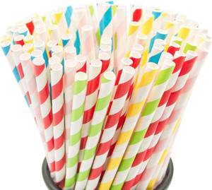 lot 9946 image: 100PCS Biodegradable Paper Straws Bulk, Assorted Rainbow Colors Striped Drinking Straws for Juice, shakes, Cocktail, Coffee,Soda, Milkshakes, Smoothies,Celebration Parties and Arts Crafts Projects