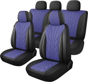 lot 9951 image: CAROMOP Luxury Faux Leather&Fabric Car Seat Covers Full Set with Breathable 3D Foam Back Support,Universal Comfortable Seat Covers for Cars,Trucks,SUVs, Front Armrests Compatible(5-Seat BlackBlue)