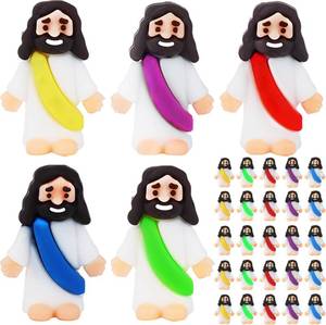 lot 9961 image: URSKYTOUS 25Pcs Little Jesus Figures Bulk Mini Jesus Figurines Tiny Small Rubber Baby Jesus Toys to Hide Cute Pocket Miniature Jesus Easter Egg Fillers Stuffers Sunday School Baptism Gift