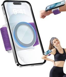 lot 9962 image: Magnetic Running Phone Holder for iPhone, HD Mirror & Extendable Anti-Drop Rope for GymYoga, 360  Rotatable Wrist Phone Holder, Fits iPhone 16 Pro & Android (Purple, 2 Straps)