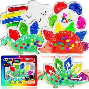 lot 9963 image: 4-Pack Color Sorting Sensory Toys for Toddlers Ages 3 Montessori Travel Toys Calm Down Toy for Preschool  Flower, Porcupine, Cloudy Rainbow Color Matching Activities Gift Ready for Boys Girls B-Day