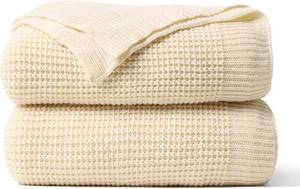 lot 9965 image: Waffle Knit Throw Blanket, Ultra Soft Lightweight & Breathable All-Season Blankets for QueenKing Size Bed, Waffle Weave Quilt for Home Decor, Office, Couch & Gift Giving (Oatmeal, 90x108 Inch)
