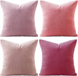 lot 9880 image: Fall Decorative Throw Pillow Covers 18x18 Inch Set of 4, Farmhouse Decorations Gradient Corduroy Striped Cushion Cover Western Modern Boho Decor Couch Pillow Case for Home, Pink