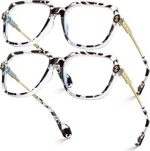 lot 9900 image: VISOONE 2 Pack Oversized Blue Light Blocking Glasses with Chic Square TR90 Frame and Metal Temple for Women Men REMY