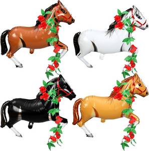 lot 10023 image: Gejoy 8 Sets 30 Inches Derby Horse Balloon with 52FT Artificial Roses Vine Aluminum Foil Inflatable Horse Party Decoration Western Cowgirl Themed Balloons for Cowboy Birthday Baby Shower Party Decor