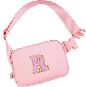 lot 10027 image: Uygafly Personalized Belt Bag for Women Girls - Fashion Mini Waist Packs with Adjustable Strap - Trendy Travel Fanny Pack Crossbody Bags with Initial Letter - Teen Gifts  Peach,R