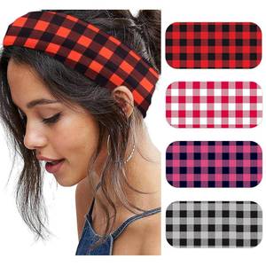 lot 10052 image: Checkered Headbands for Women Wide Plaid Head Bands for Womens Hair Non Slip Wraps Elastic Stretchy Bandanas Workout Fashion Hair Accessories Birthday Gifts for Valentines 4PCS