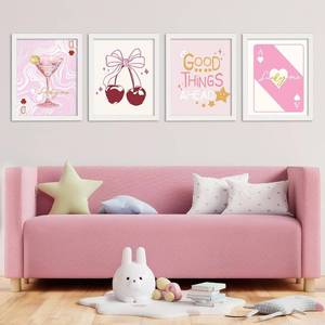lot 10059 image: JJY Framed Pink Coquette Trendy Preppy Wall Art Prints Set of 4 -Coquette Aesthetic Posters for Girls Bedroom Decor -Pink Heart Ace A Poker Bow Cherry Wall Decor Posters for Girl Room Dorm 11x14