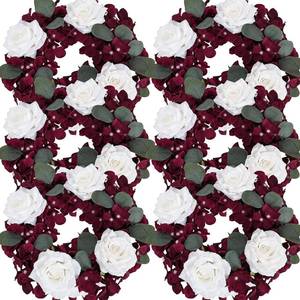 lot 10067 image: Artificial Flower Candle Rings - 6 Inch Inner Rose Floral Wreaths for Wedding Bridal Event Table Centerpieces Backdrop Decorations (Burgundy & White, 6 X Candle Rings)