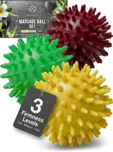lot 10097 image: HELDSON  3 Spiky Massage Balls Set Soft, Medium, Hard - Foot Roller Massager Spikes - Spike Trigger Point Ball for Back Pain Relief & Feet - Plantar Fasciitis Deep Tissue Therapy - Spikey Pressure