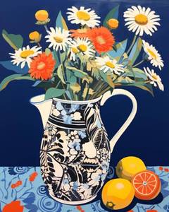 lot 10105 image: Paint by Number Flowers in a Floral Vase DIY Cute Painting on Canvas with Brushes Acrylic Paints Blue Background Paint by Numbers for Adults and Kids Student Beginner 16x20 Inch without Frame
