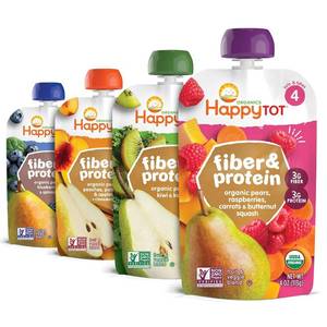 lot 10118 image: Happy Tot Organics Stage 4 Baby Food Pouches, Gluten Free, Vegan Snack, Fiber & Protein Fruit & Veggie Puree, Fruit & Veggie Variety Pack, 4 Ounce (Pack of 16)