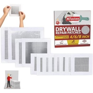 lot 10144 image: XFasten Drywall Repair Kit 12-Pack 468 Inch Aluminum Dry Wall Repair Patch Kit, Wall Patch Kit for Holes Drywall, Sheetrock Repair Kit, Ceiling Mesh Self-Adhesive Drywall Hole Repair Kit