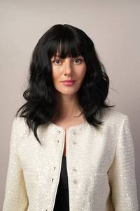 lot 10146 image: Black Curly Wig With Bangs Bob Wig Synthetic Heat Resistant Natural Curls Lightweight And Natural For Womens Dramas Stage Plays Parties And Dinners 16 Inches