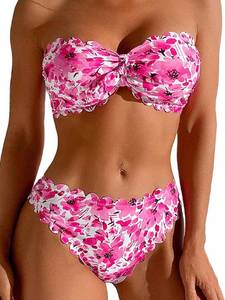 lot 10161 image: Womens Two Piece Strapless Tube Top Mid Waist Bottom Bikini Set Sexy Bathing Swimsuits SIZE S