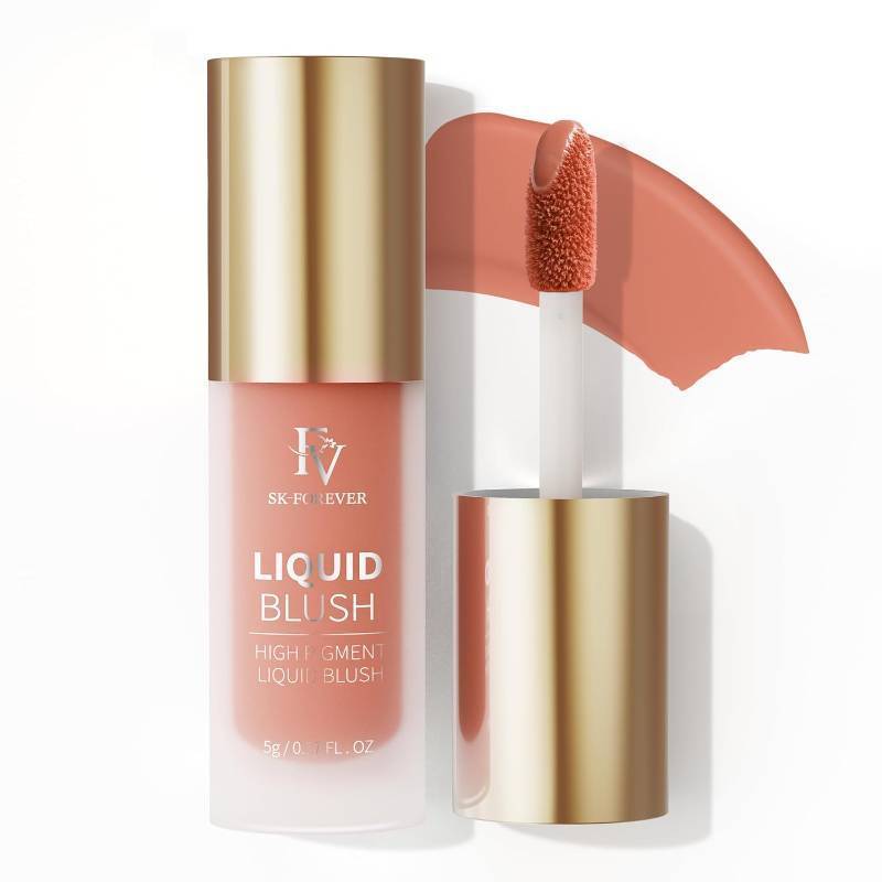 lot 4730 image: FV Liquid Blush, Long Lasting Buildable Cream Cheek Tint with High-Pigment Color, Weightless Blendable Formula for Natural Dewy Finish (Romance)