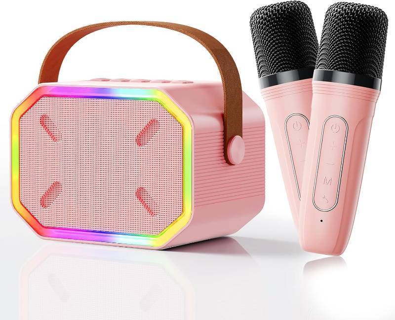 lot 4646 image: Kids Karaoke Machine for Girls Portable Mini Karaoke Machine with 2 Wireless Microphones Voice Changer - Gift Ideas Fo 4 5 6 7 8 Year Old Girls