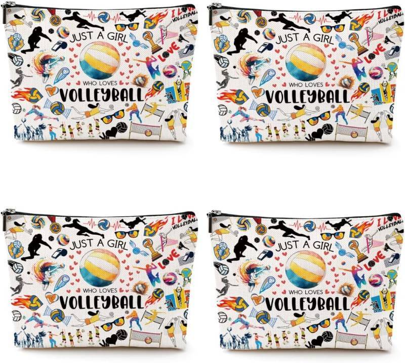 lot 4712 image: 4pcs Volleyball Cosmetic Bag for Women, Volleyball Makeup Bag Pouch Accessories for Players Teams Stuff, Sport Party, Birthday Graduation Gifts for Her Women Friends