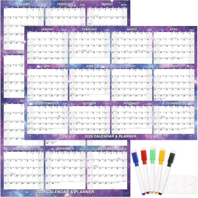 lot 4801 image: 48 x 32 Wall Calendar 2026 - 2026 Dry Erase Calendar for Wall from Jan. 2026 to Dec. 2026, Wet & Dry Erase Large Laminated Annual Yearly Planner with 5 Markers and Round Stickers, Good for School and Office