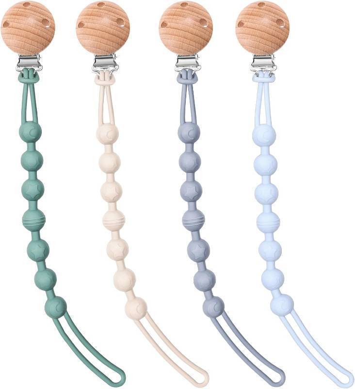 lot 2005 image: AIXMEET 4-Pack Silicone Pacifier Clip Holder, Soft Flexible Binky Clips, Food Grade Silicone Pacifier Strap with Clip, Teethers Toys Clips, for Baby Boy and Girl,One Piece Design, Bluegreen