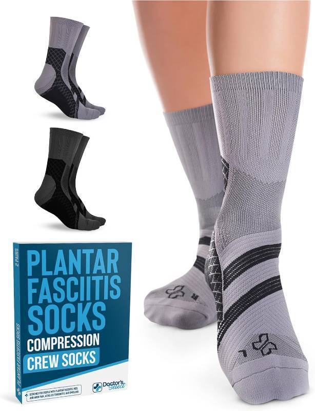 lot 122 image: Doctors Select Plantar Fasciitis Socks - 2 Pairs  Compression Crew Socks for Plantar Fasciitis Relief  Arch Support Socks